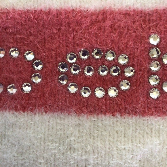 BEBE STRIPED FUZZY ANGORA SWEATER SMALL BELLINI/WHITE SMALL - Picture 12 of 15